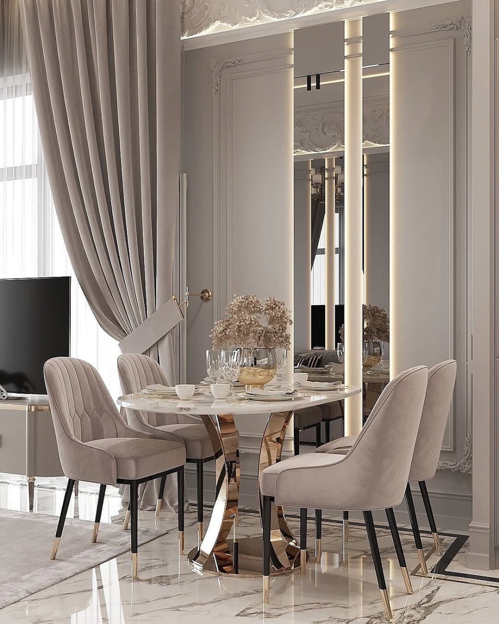 Bàn ăn mặt đá chân concorde thanh mảnh và tinh tế