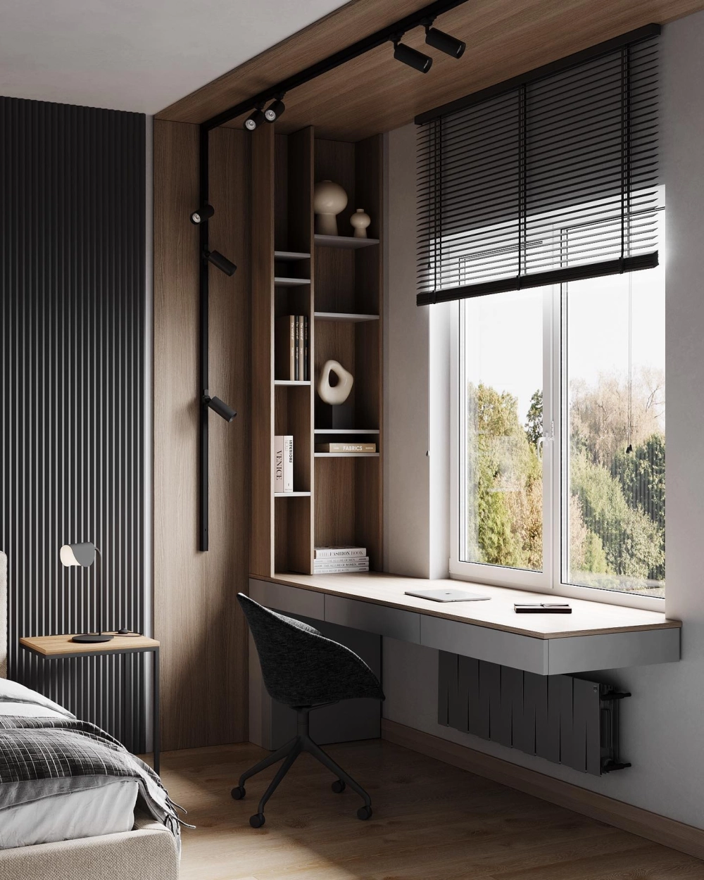 Ý tưởng decor góc làm việc chill với cây xanh và tranh ảnh