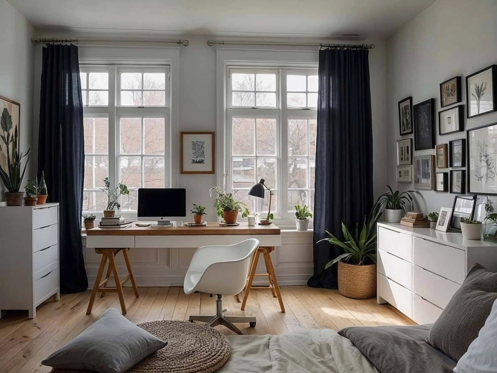 Không gian bàn làm việc màu trắng thanh lịch và sang trọng