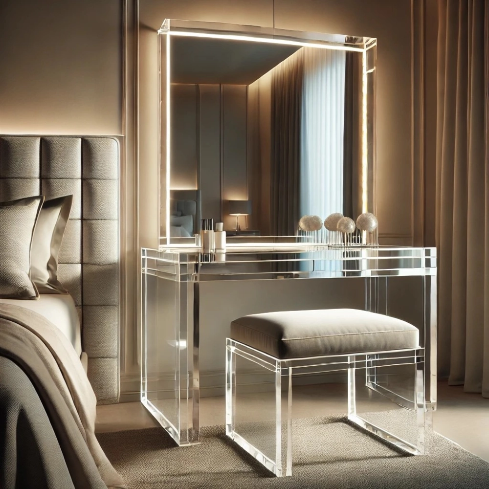 Mẫu bàn trang điểm gỗ sồi thiết kế thông minh kết hợp bàn làm việc trong phòng ngủ nhỏ