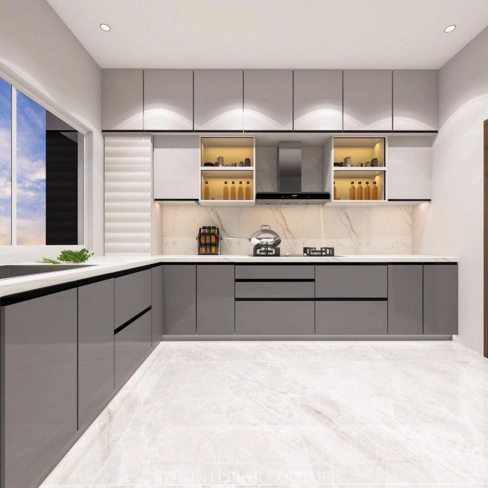 Mẫu tủ bếp hình chữ l đẹp hiện đại tông màu trắng