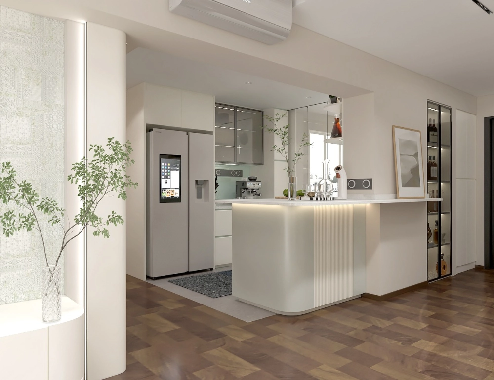 Thiết kế quầy bar ngăn phòng khách và bếp đầy phong cách