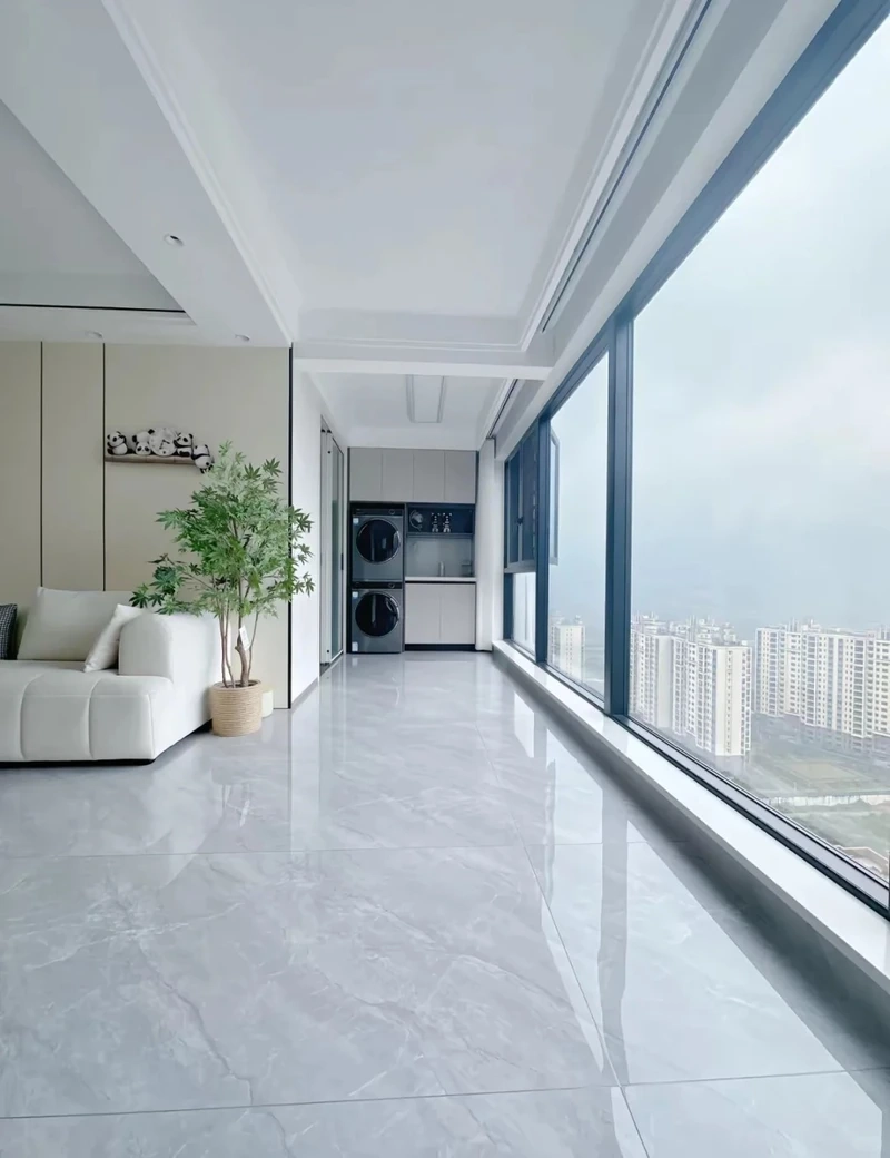 Sáng sủa và rộng rãi nhờ gạch lát nền phòng khách màu sáng