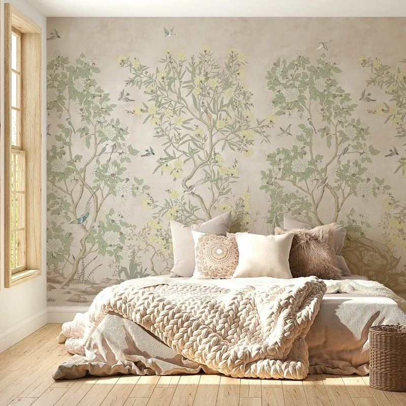 Gần gũi thiên nhiên với ảnh giấy dán tường họa tiết lá cây