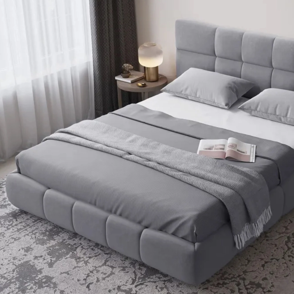 Mẫu giường bọc nỉ cao cấp với phần chân cao thanh thoát