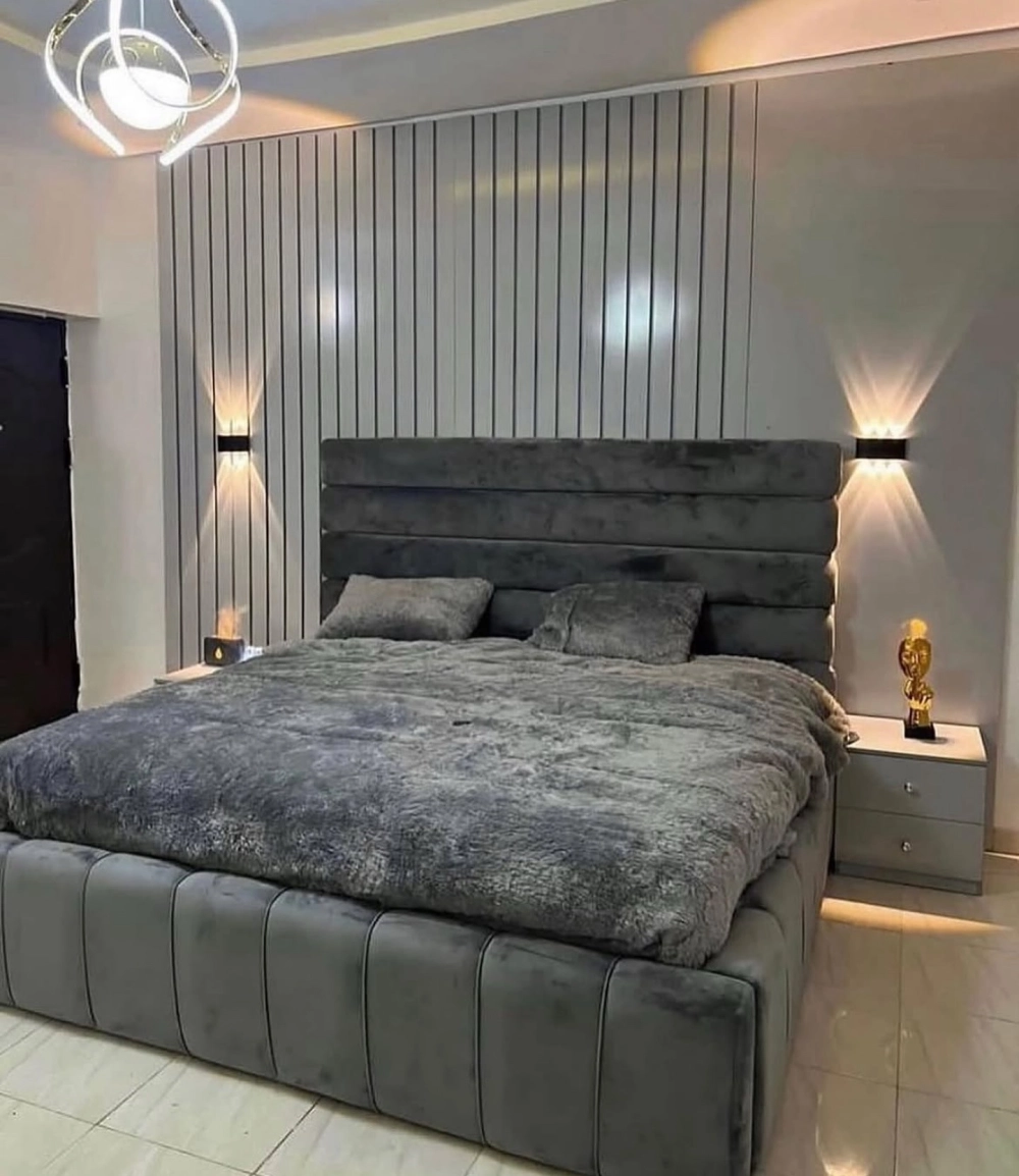 Thiết kế giường ngủ đẹp bọc nỉ êm ái