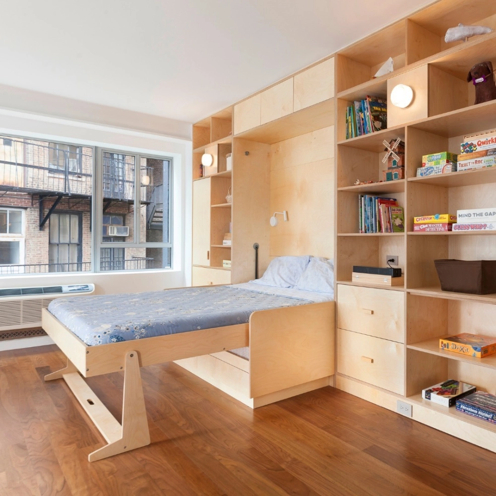 Thiết kế giường thông minh kết hợp tủ quần áo kịch trần