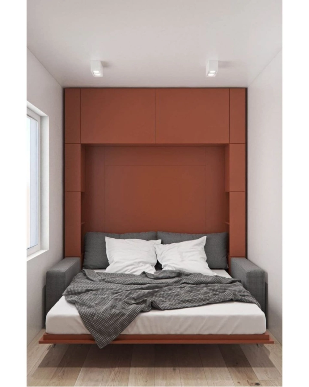 Giường đôi thông minh gấp gọn vào tường tiết kiệm không gian