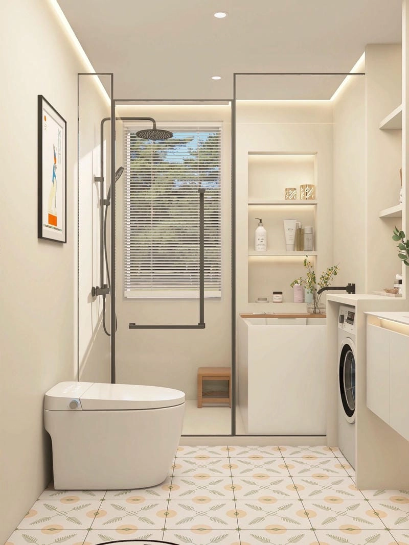 Nhà vệ sinh hiện đại tinh gọn ánh sáng hài hòa