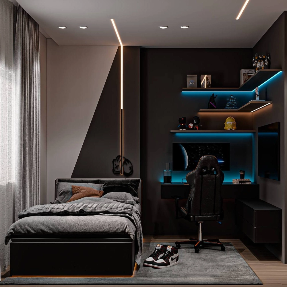 Không gian phòng ngủ bé trai hiện đại với nội thất thông minh