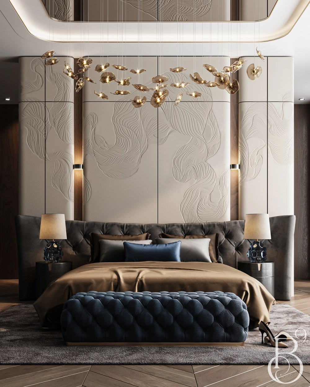 Không gian nội thất phòng ngủ hiện đại với gam màu trung tính sang trọng