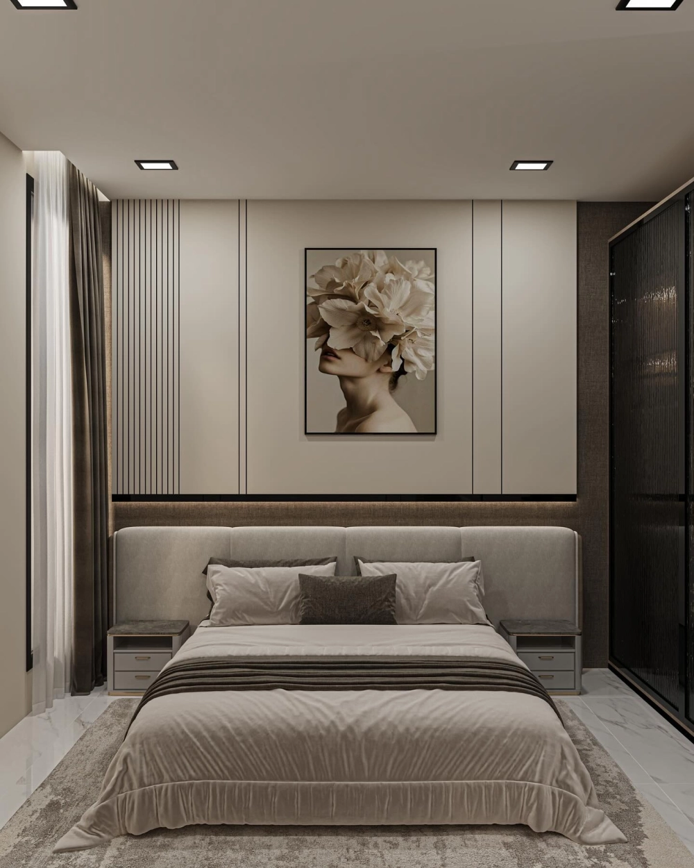 Mẫu phòng ngủ master hiện đại với tông màu trung tính