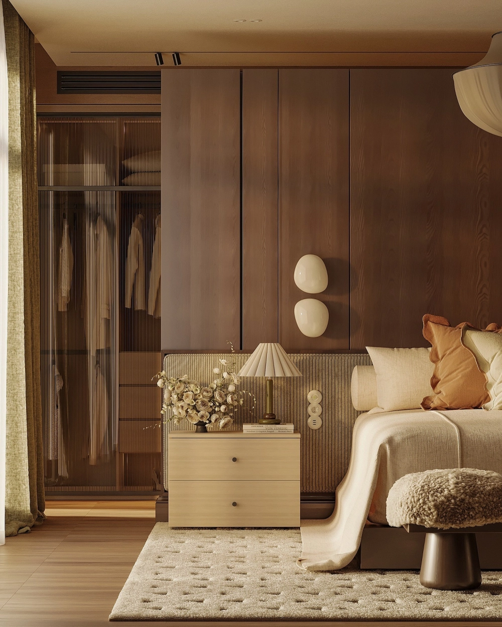 Thiết kế trần thạch cao phòng ngủ master giật cấp kết hợp đèn led