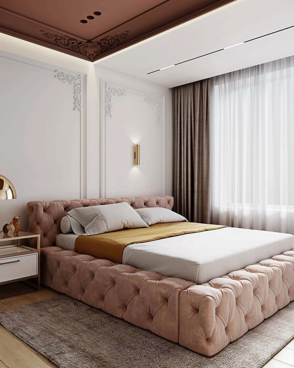 Giấy dán tường màu hồng họa tiết hoa văn tinh tế