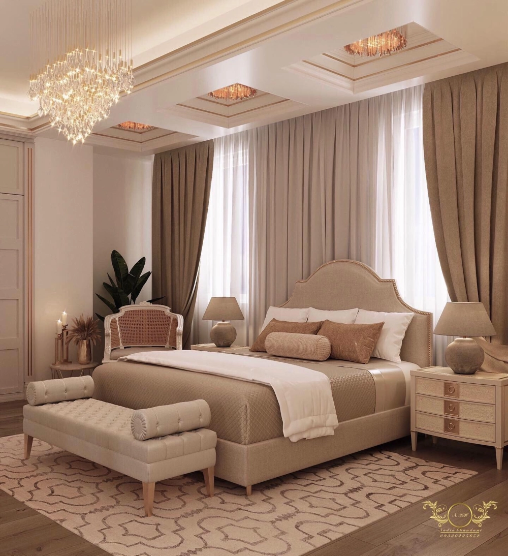 Kệ tivi phòng ngủ thiết kế theo phong cách tân cổ điển sang trọng