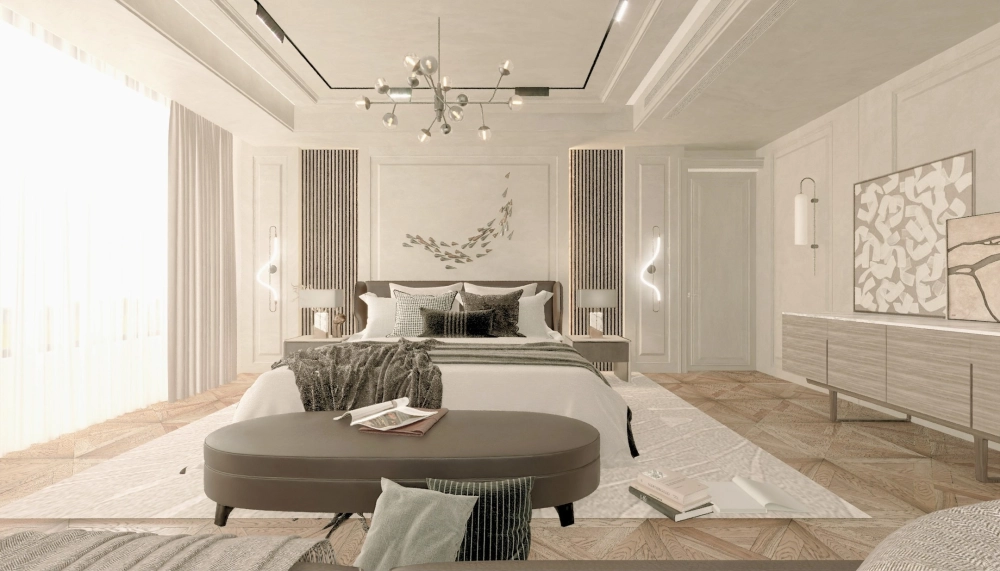 Nội thất phòng ngủ vợ chồng phong cách tân cổ điển quý phái