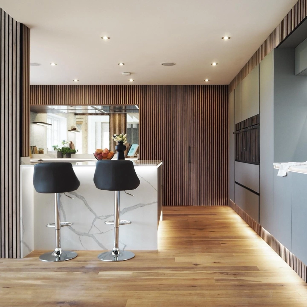 Không gian quầy bar bếp mini chung cư hiện đại tiện nghi