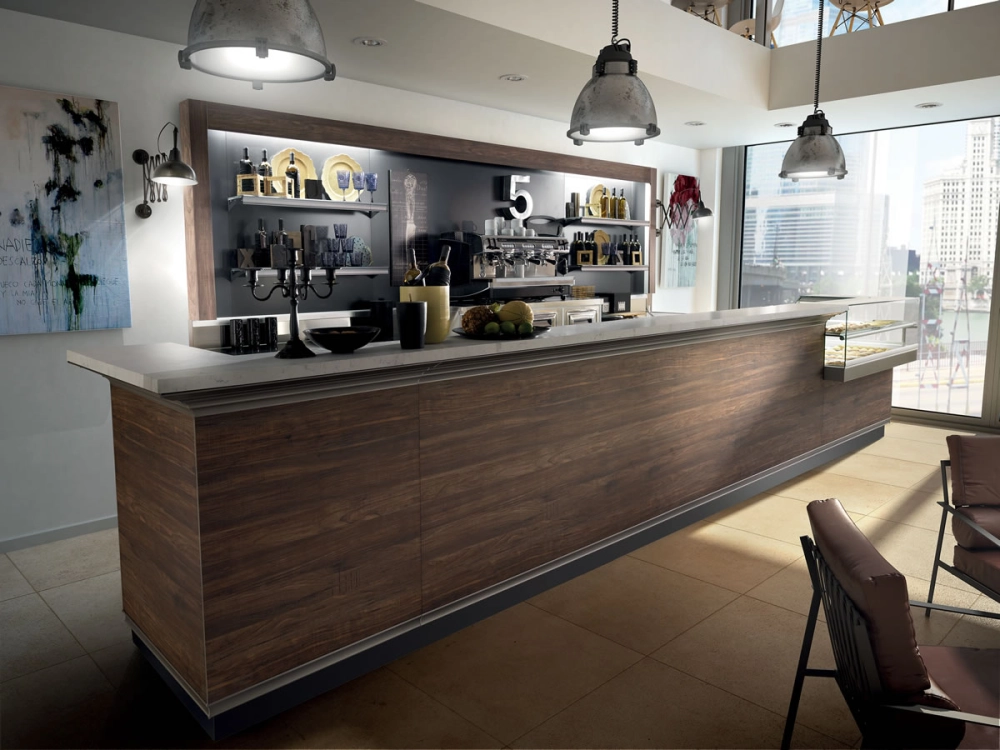 Phong cách quầy bar bếp hiện đại với tông màu trung tính