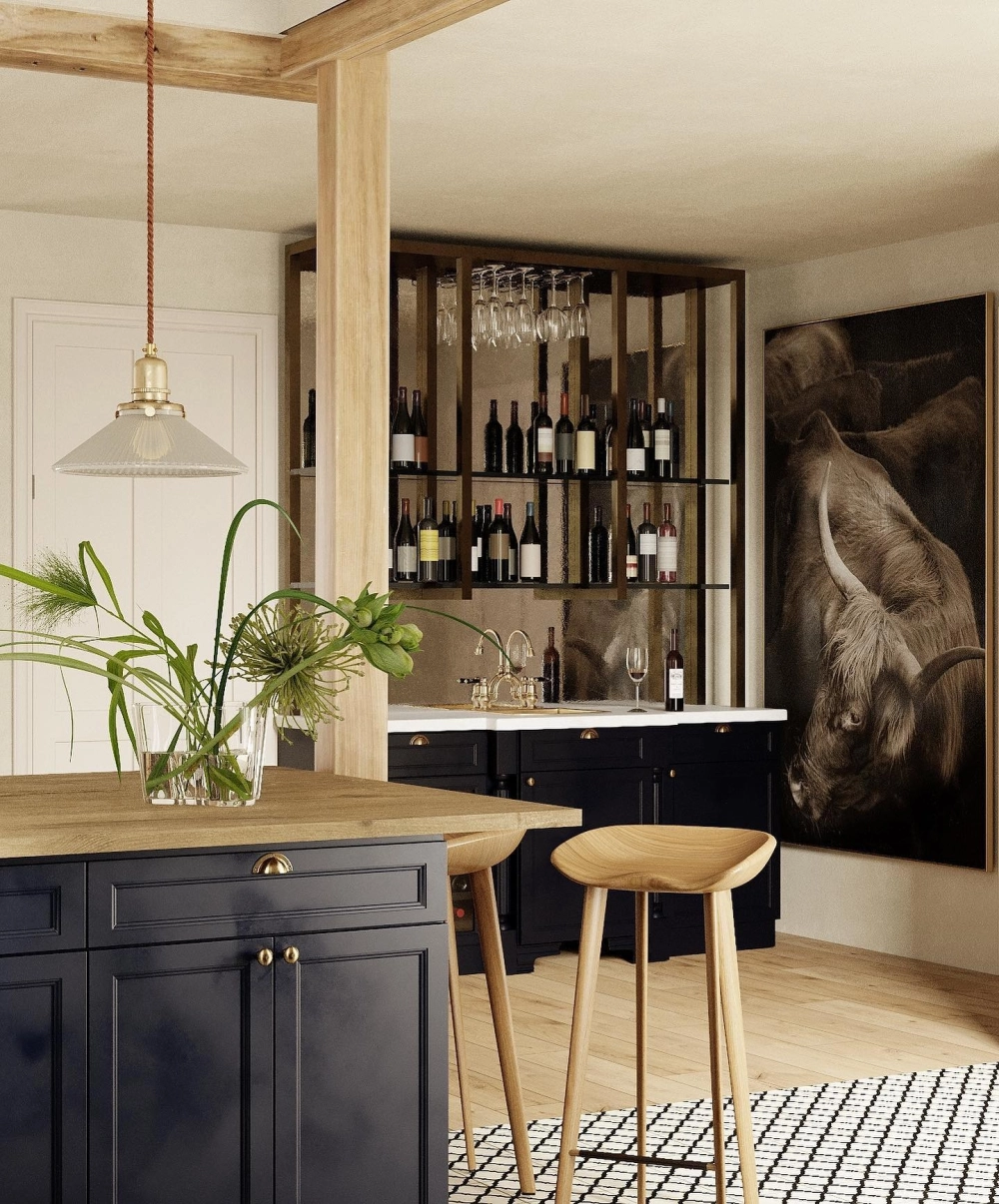 Bố trí quầy bar bếp chữ u tối ưu không gian lưu trữ