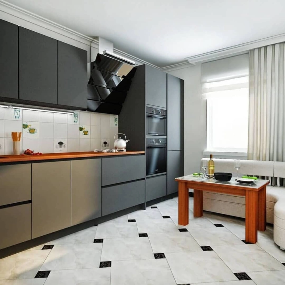 Mẫu sàn nhựa giả gỗ phòng bếp xương cá tạo hiệu ứng nới rộng không gian