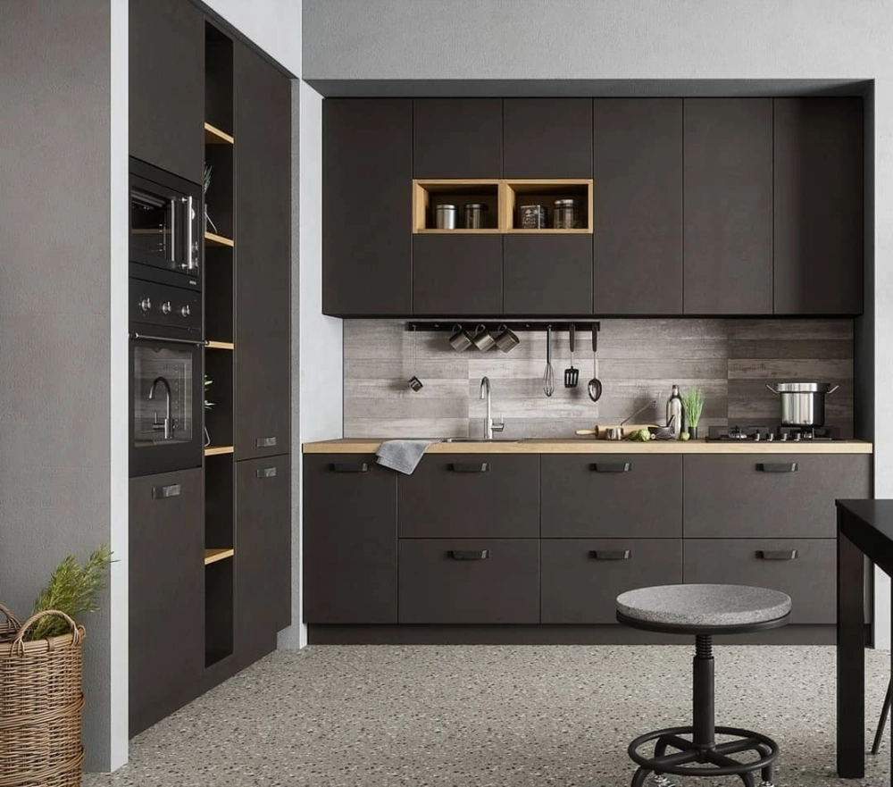 Mẫu tủ bếp nhựa đặc cánh phủ acrylic màu be trang nhã