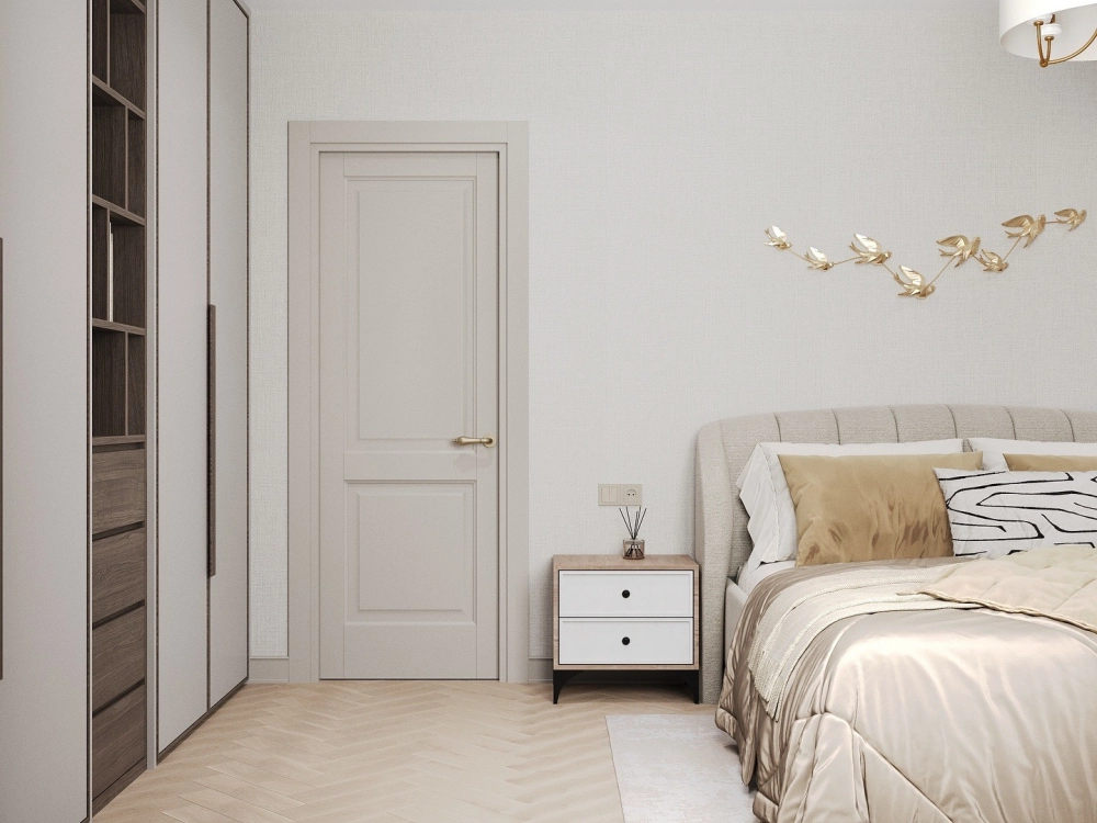 Kiểu tủ âm tường cửa lùa màu trắng tinh tế hiện đại