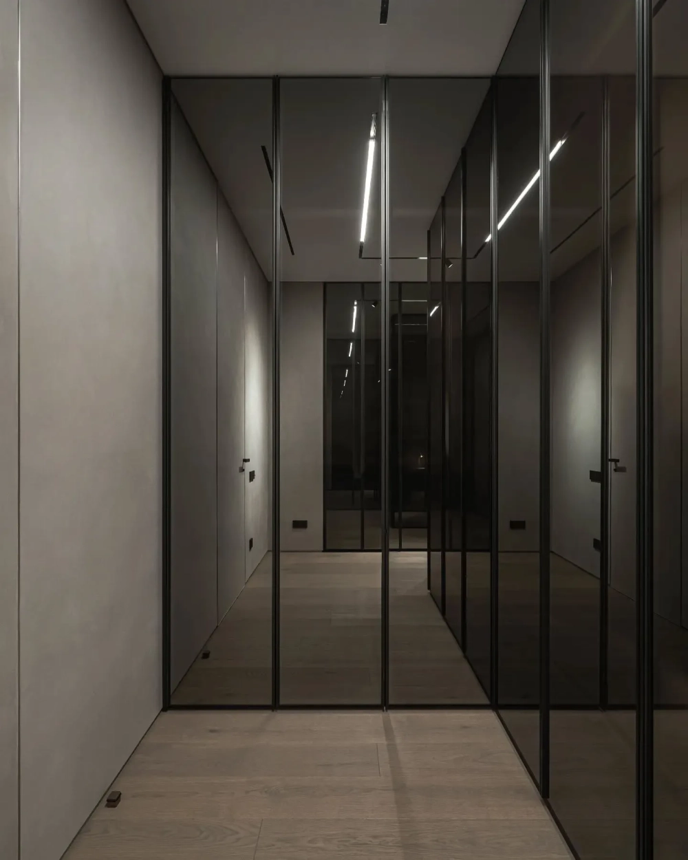 Thiết kế tủ cánh kính trong suốt kết hợp gỗ công nghiệp hiện đại