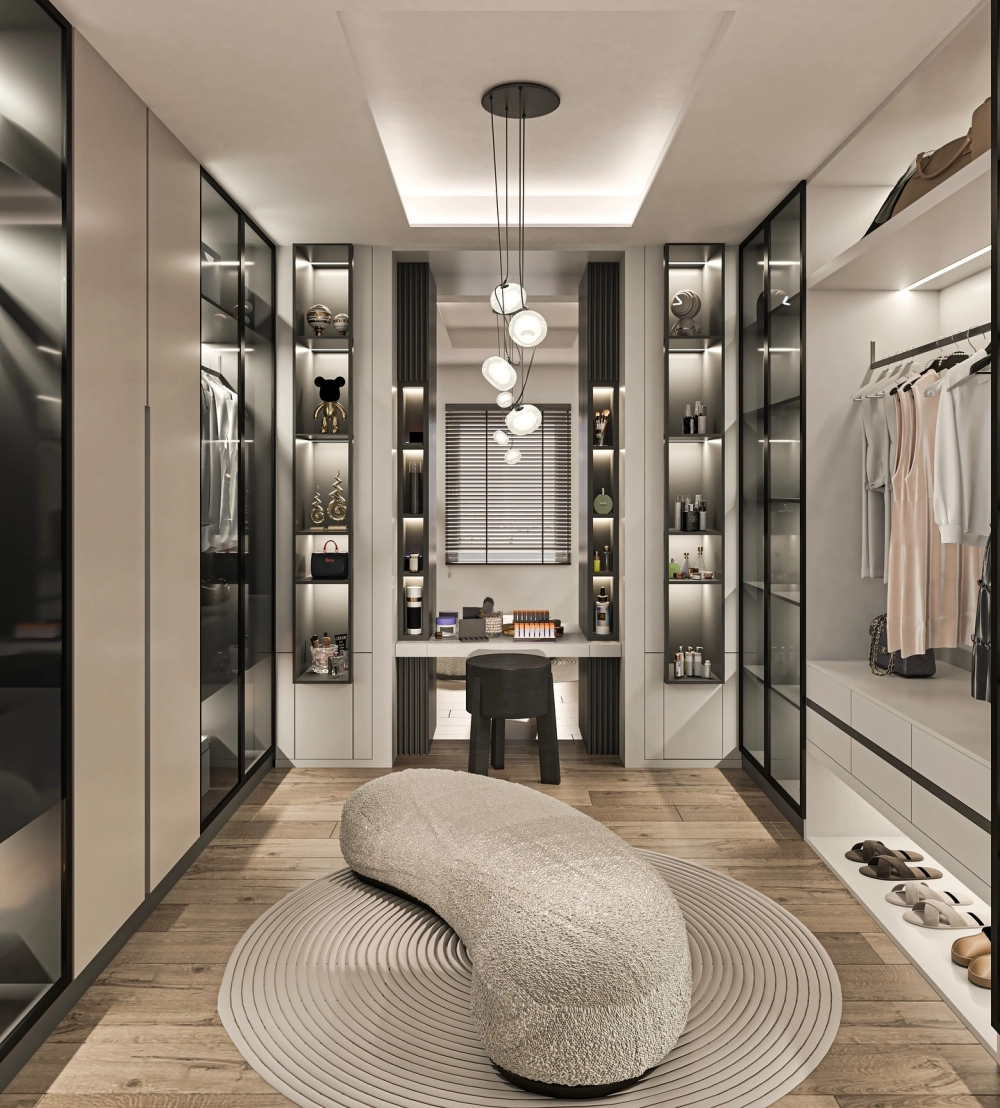 Thi công tủ cánh kính trọn gói cho phòng thay đồ walk-in closet
