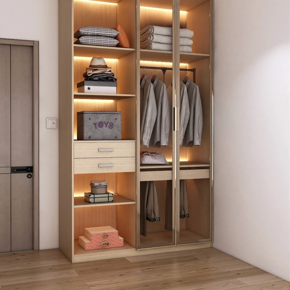 Ứng dụng tủ cánh kính ri đô che khuyết điểm không gian khéo léo