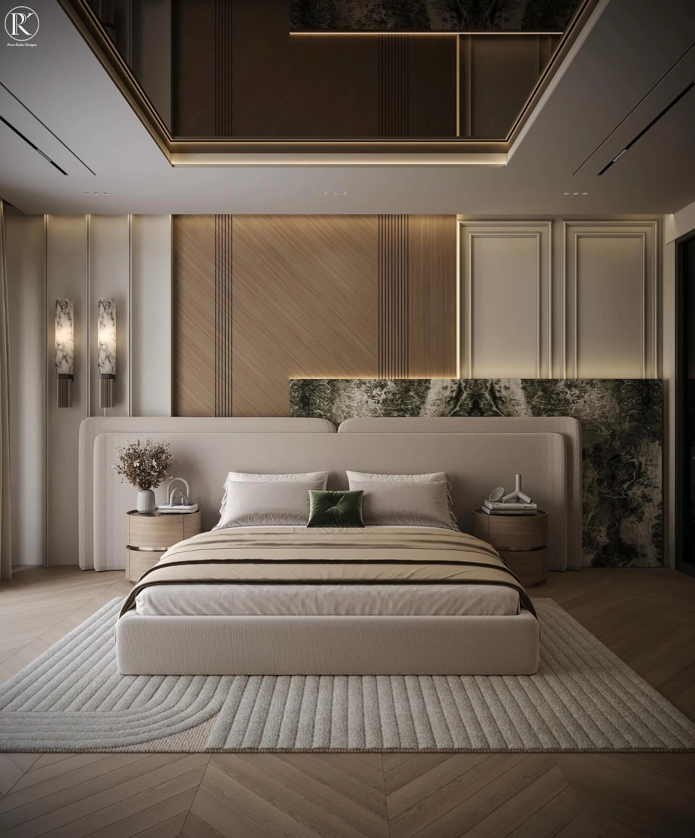 Sắc thái tinh tế của vách đầu giường màu xám trung tính thời thượng