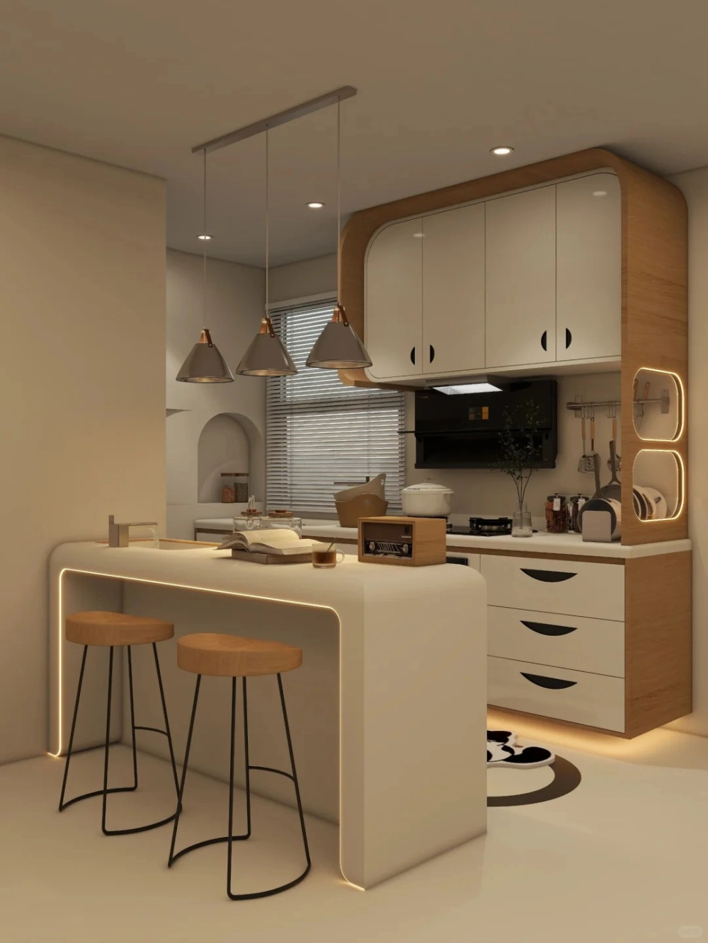 Đảo bếp quầy bar mặt đá đen huyền bí cho căn hộ