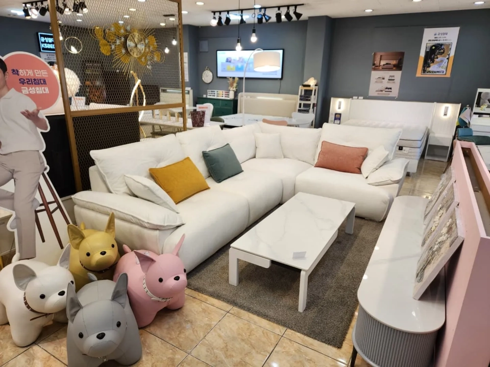 Sofa góc chữ L bọc da bò thật màu nâu sang trọng