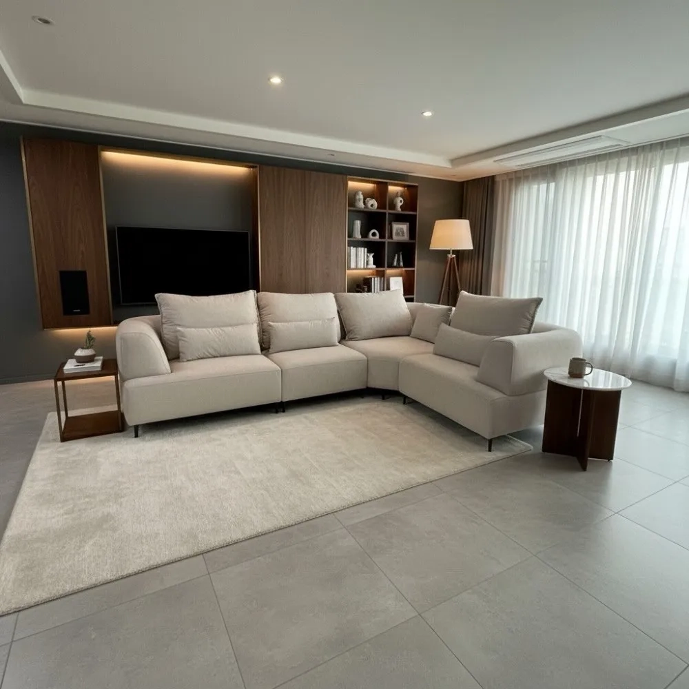 Sofa góc chữ L vải nỉ cao cấp với gối tựa lưng êm ái