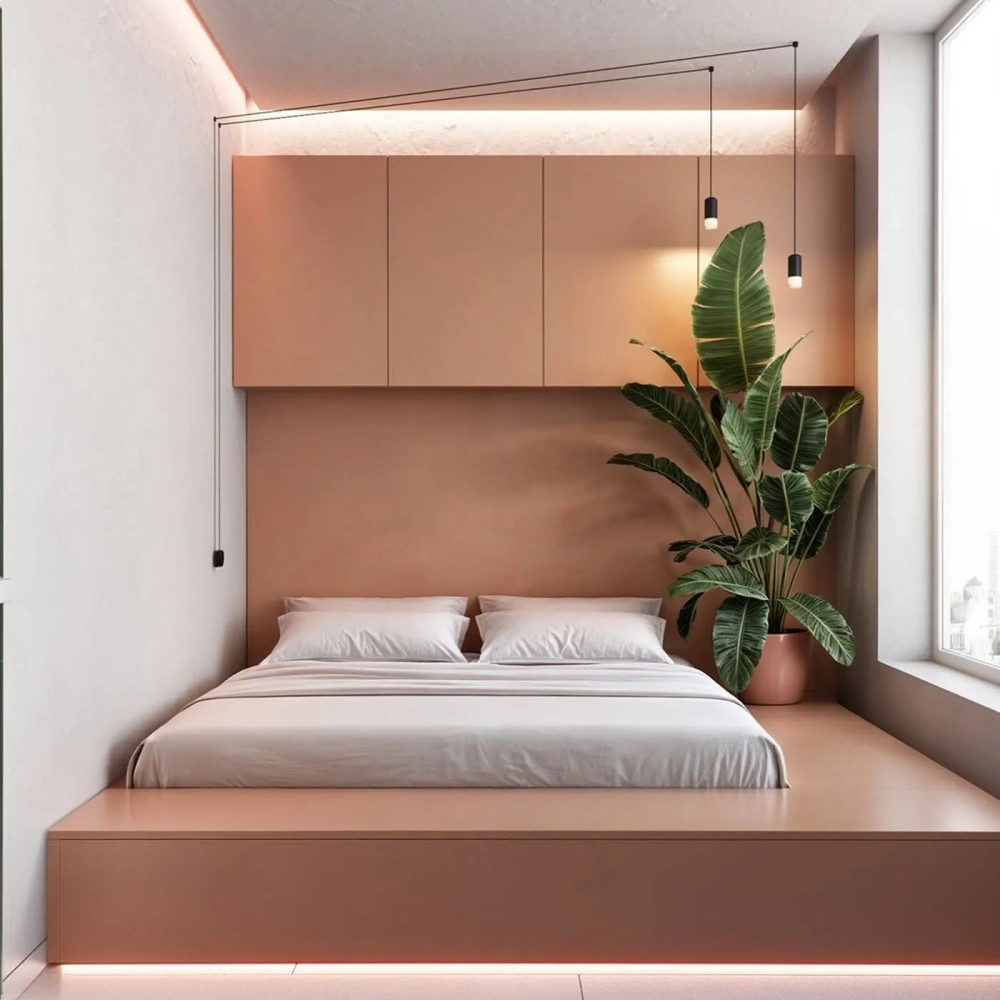 Mẫu phòng ngủ nhỏ với kệ sách treo tường tiết kiệm diện tích