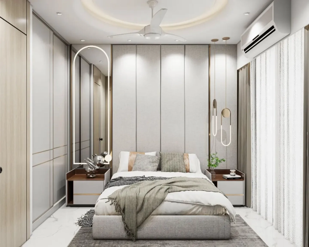 Thiết kế phòng ngủ nhỏ sử dụng gương lớn tạo cảm giác rộng rãi